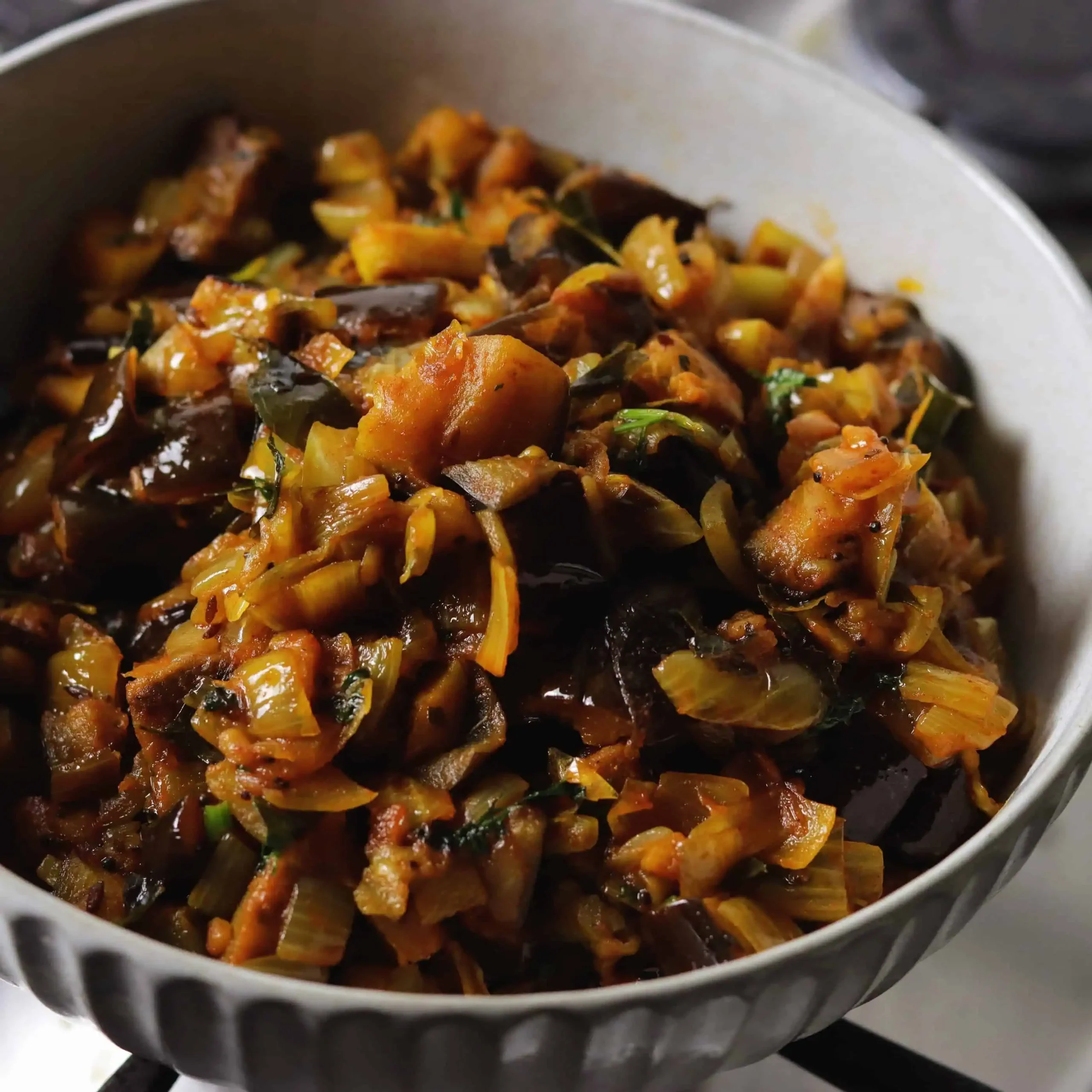  a bowl of brinjal stir fry