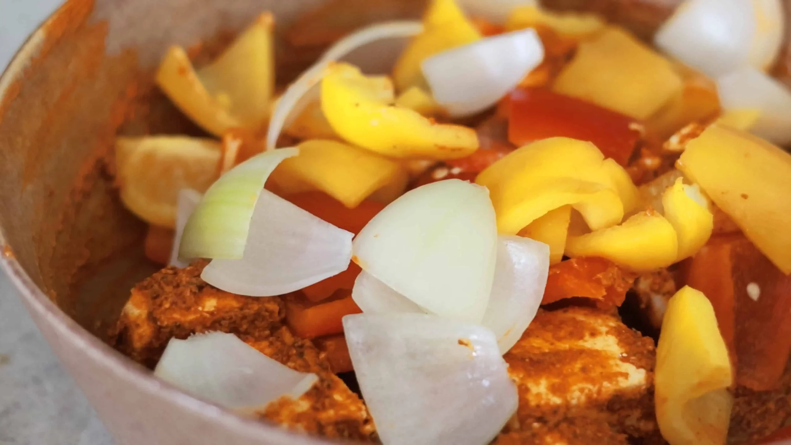 marinade made of hung curd, turmeric, ginger garlic for paneer tikka