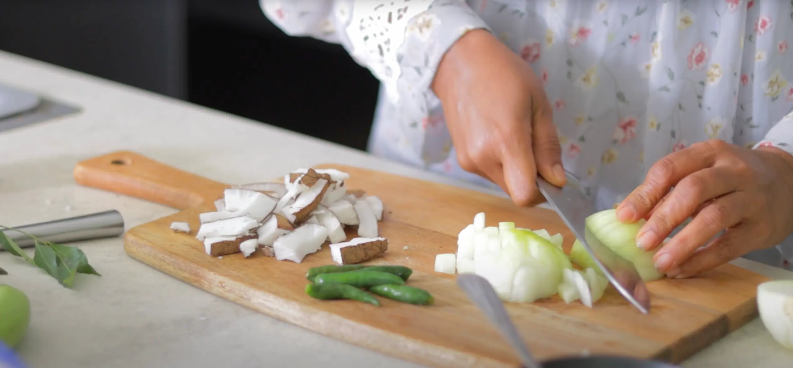 chopping onions for aratikaya kura